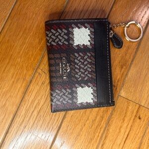 Coach Multicolor Pattern Leather Card Case Keyring - Black, Burgundy & White